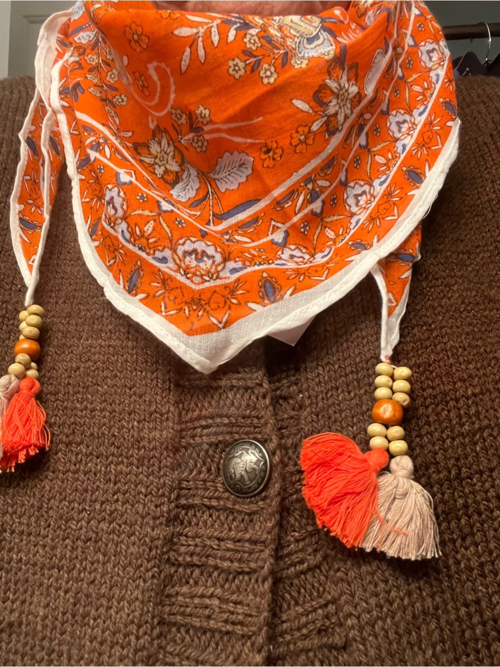 J. Jill Orange Floral Tassel Scarf - Picture 3 of 8
